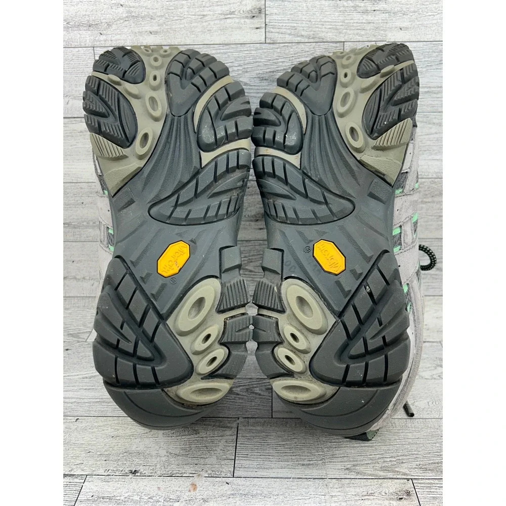 Merrell Moab 2‎ Waterproof Hiking Shoes Women 10 Drizzle Gray Mint Green Vibram